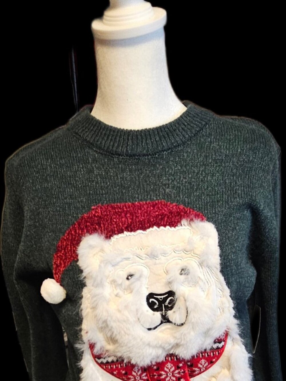 Size S Tres Chic Polar Bear Christmas Sweater Santa Hat NWT